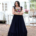 Navy Blue Colour Faux Blooming Sleeveless Gown 2