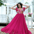 Pink Colour Faux Blooming Sleeveless Gown 2