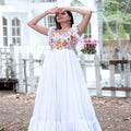 White Colour Faux Blooming Sleeveless Gown 4