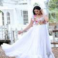White Colour Faux Blooming Sleeveless Gown 3