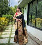 BLACK PURE PAITHANI SILK SAREE