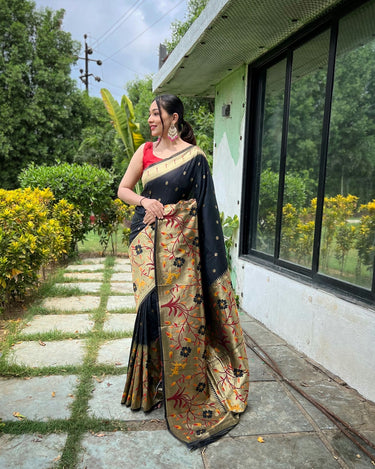 BLACK PURE PAITHANI SILK SAREE