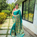 TEAL BLUE  PURE PAITHANI SILK SAREE