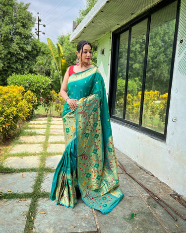 TEAL BLUE  PURE PAITHANI SILK SAREE