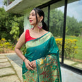 TEAL BLUE  PURE PAITHANI SILK SAREE 1