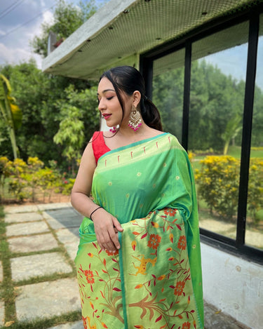 LIGHT GREEN   PURE PAITHANI SILK SAREE 1