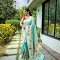 SEA BLUE  PURE PAITHANI SILKGREE SAREE 