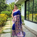 BLUE  PURE PAITHANI SILKGREE SAREE 