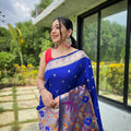 BLUE  PURE PAITHANI SILKGREE SAREE  1