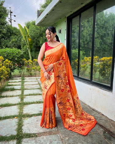 ORANGE PURE PAITHANI SILKGREE SAREE 