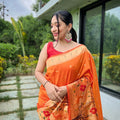 ORANGE PURE PAITHANI SILKGREE SAREE  1