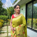 OLIVE  GREEN PURE PAITHANI SILKGREE SAREE   1