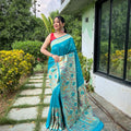 SKY BLUE  PURE PAITHANI SILKGREE SAREE  