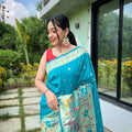 SKY BLUE  PURE PAITHANI SILKGREE SAREE   1