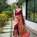 MAROON  PURE PAITHANI SILKGREE SAREE   