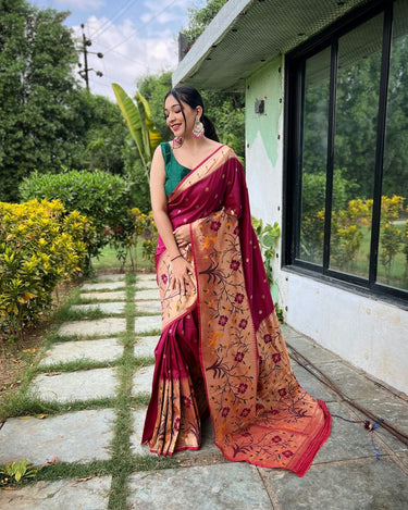 MAROON  PURE PAITHANI SILKGREE SAREE   