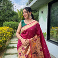 MAROON  PURE PAITHANI SILKGREE SAREE   1