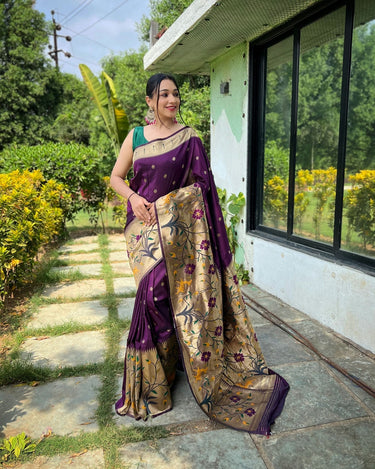 WINE  PURE PAITHANI SILKGREE SAREE  