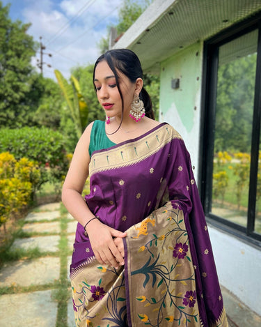 WINE  PURE PAITHANI SILKGREE SAREE   1