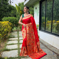 RED   PURE PAITHANI SILKGREE SAREE  