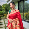 RED   PURE PAITHANI SILKGREE SAREE   1