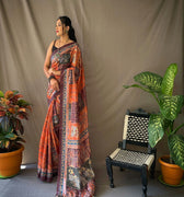 ORANGE SOFT COTTON KALAMKARI PRINTS SAREE 