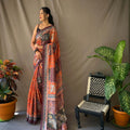 ORANGE SOFT COTTON KALAMKARI PRINTS SAREE  2