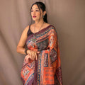 ORANGE SOFT COTTON KALAMKARI PRINTS SAREE  1