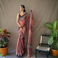 PEACH  SOFT COTTON KALAMKARI PRINTS SAREE 