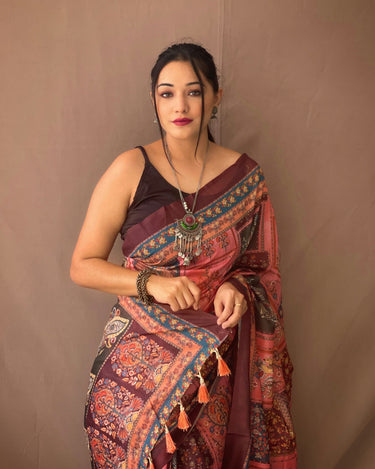 PEACH  SOFT COTTON KALAMKARI PRINTS SAREE  1