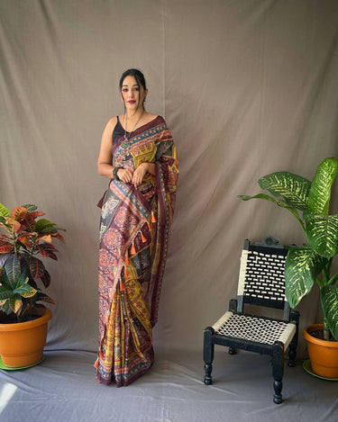 YELLOW  SOFT COTTON KALAMKARI PRINTS SAREE  