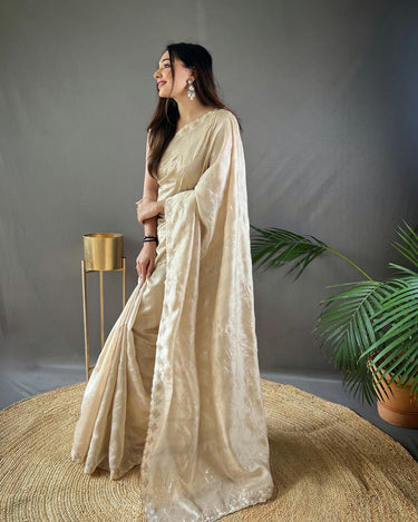 OFF WHITE PURE RUHI SILK SAREE WITH ALL OVER JAL WORK 2