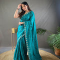 BLUE  PURE RUHI SILK SAREE WITH ALL OVER JAL WORK