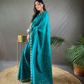 BLUE  PURE RUHI SILK SAREE WITH ALL OVER JAL WORK 2