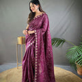 WINE  PURE RUHI SILK SAREE WITH ALL OVER JAL WORK