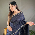 NAVY BLUE  PURE RUHI SILK SAREE WITH ALL OVER JAL WORK 1
