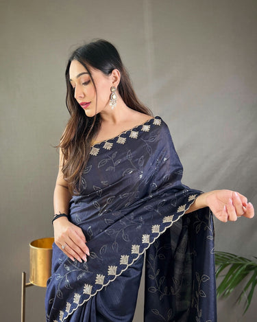 NAVY BLUE  PURE RUHI SILK SAREE WITH ALL OVER JAL WORK 1