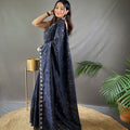NAVY BLUE  PURE RUHI SILK SAREE WITH ALL OVER JAL WORK