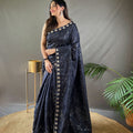 NAVY BLUE  PURE RUHI SILK SAREE WITH ALL OVER JAL WORK 2