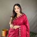 RED  PURE RUHI SILK SAREE WITH ALL OVER JAL WORK 1