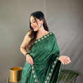 GREEN PURE RUHI SILK SAREE WITH ALL OVER JAL WORK  1