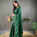 GREEN PURE RUHI SILK SAREE WITH ALL OVER JAL WORK 