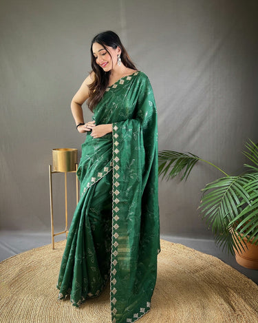 GREEN PURE RUHI SILK SAREE WITH ALL OVER JAL WORK  2
