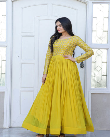 Yellow Colour Faux Blooming Gown 3