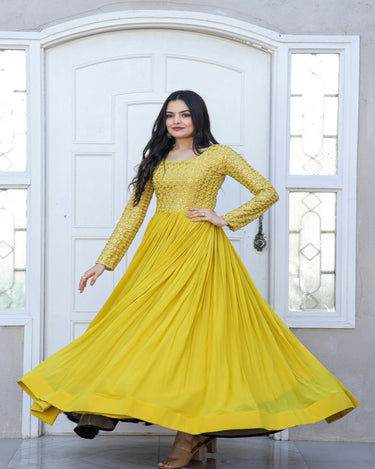 Yellow Colour Faux Blooming Gown 4