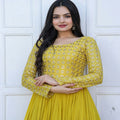 Yellow Colour Faux Blooming Gown 1