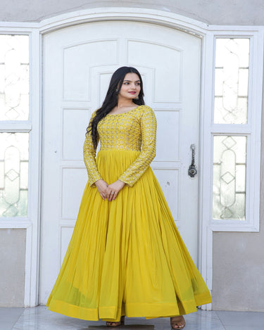 Yellow Colour Faux Blooming Gown 2