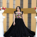 Black Colour Faux Blooming Sleeveless Gown 2