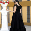 Black Colour Faux Blooming Sleeveless Gown 6