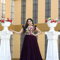 Wine Colour Faux Blooming Sleeveless Gown 2